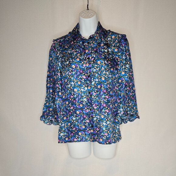 Sandro Alvadia Silk Floral Print Ruffle Blouse, NWT - Picture 1 of 6